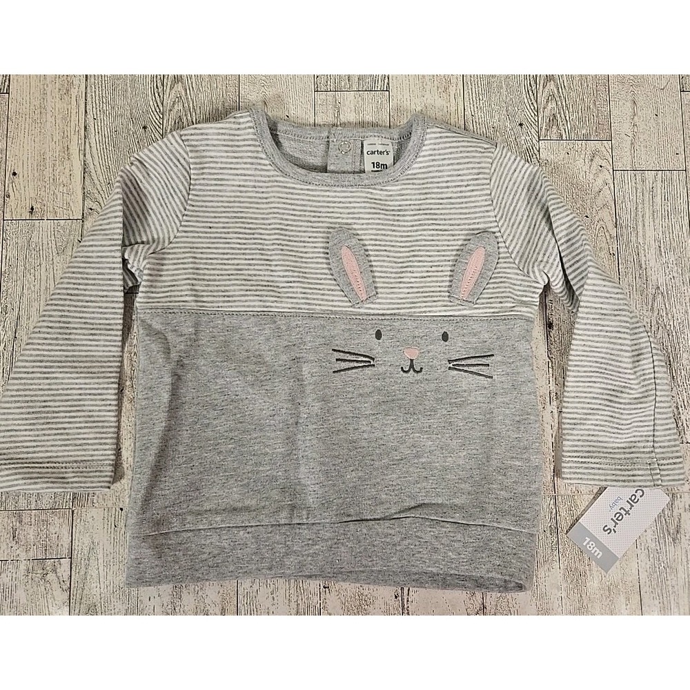 Carter's Bunny 3pc Jacket Set 18mo Gray White Pink Floral Pants Long Sleeve NEW - Picture 2 of 11